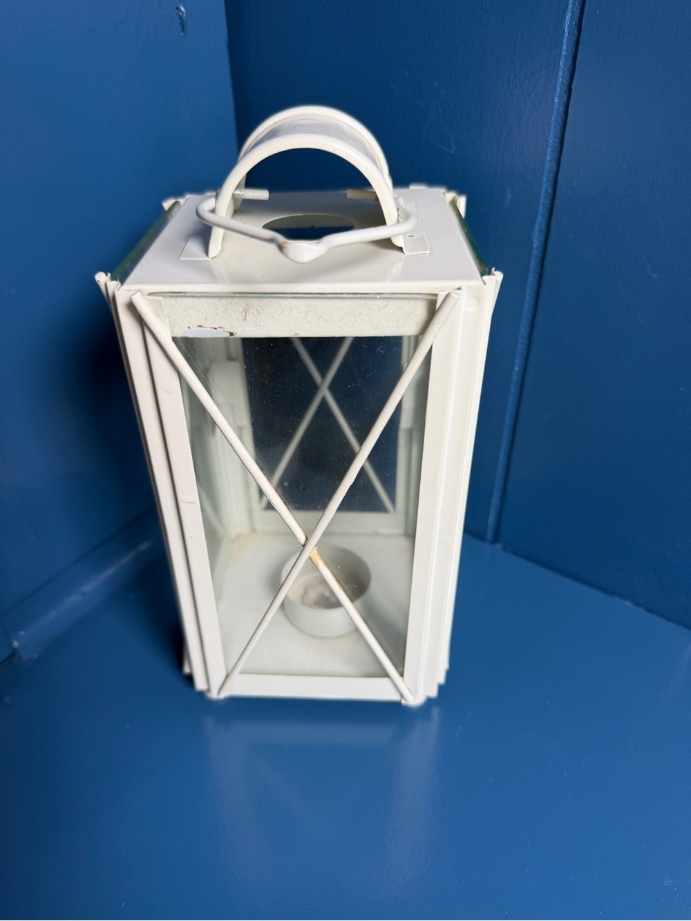 White Metal Tea Light Lantern with Handle - Minimalist Accent